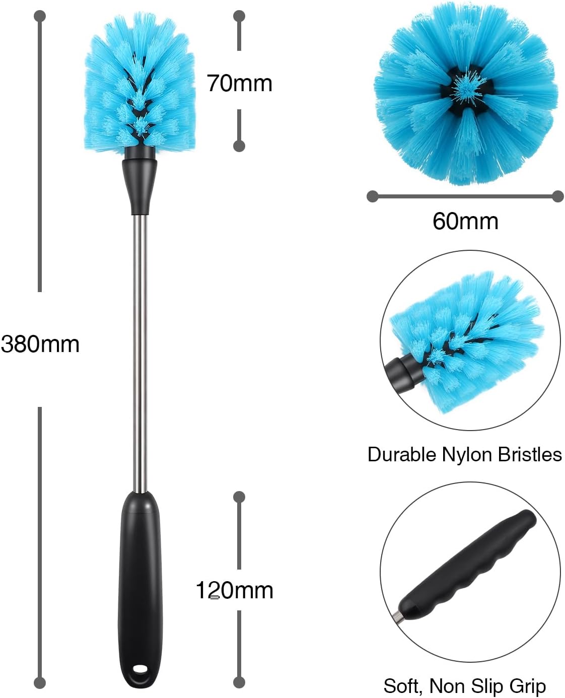 Bottle Brush,15-inch Long, Bottle Brush Cleaner, Bottle Scrubber, Kitchen Scrub Brush Suitable for Water Bottles, Cups, Glasses, Baby Bottles, Wine Glasses, (1, Blue)