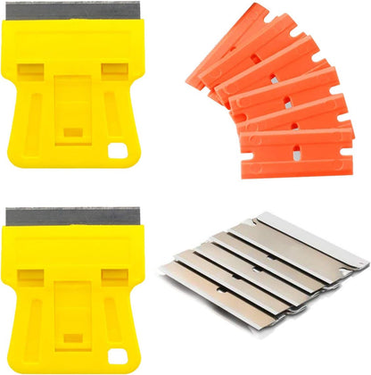 Razor Blades Metal Scraper Tool Pull Push Glass Scraper Stove Top Scraper Window Ceramic Scraper with10 PCS Single Edge Replacement Scraper Blades Removing Decal Label Residue Sticker,Silver