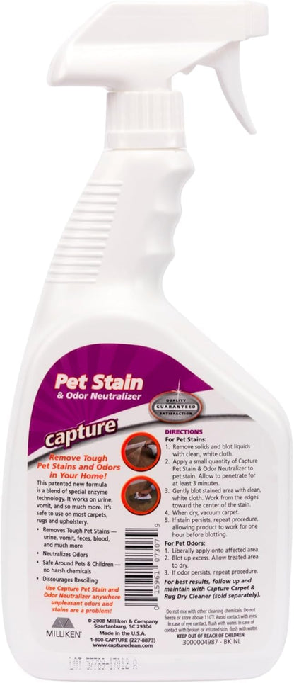 Capture Pet Stain & Odor Remover - Enzyme Pet Odor Eliminator for Home, Carpet Stain Remover for Cats & Dog Pee, Cat Urine Destroyer, Carpet Cleaner Spray - 1 Gallon