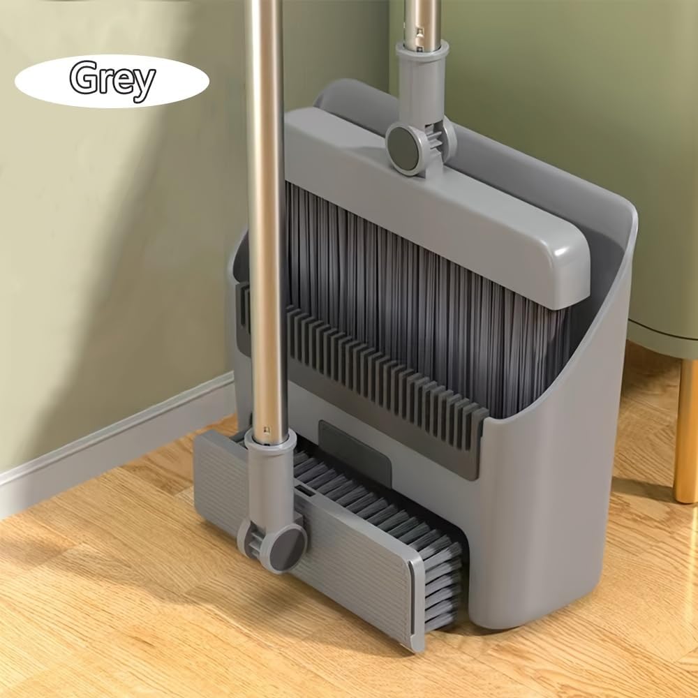 3 in 1 Broom and Dustpan Set with Adjustable Push Broom with 48.8“ Long Handle for Floor Sweeping Outdoor Indoor Sweeping Combo for Home & Kitchen (Purple)