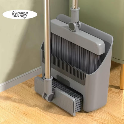 3 in 1 Broom and Dustpan Set with Adjustable Push Broom with 48.8“ Long Handle for Floor Sweeping Outdoor Indoor Sweeping Combo for Home & Kitchen (Purple)