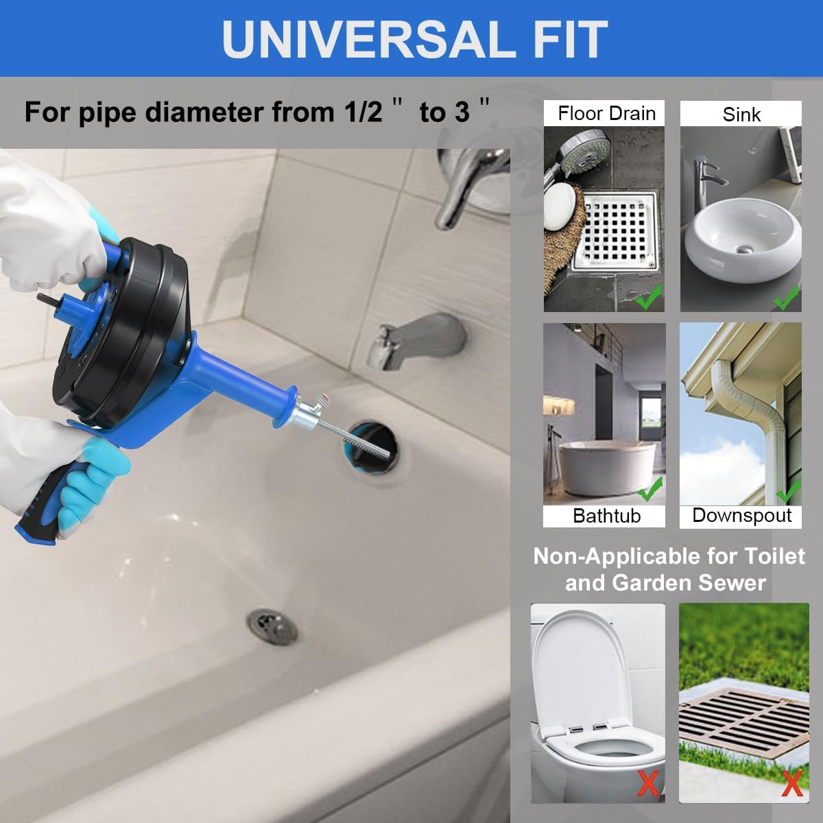 Drain Auger, Clog Remover with Drill Adapter, 25 Feet Flexible Plumbing Snake Use Manually or Powered for Kitchen, Bathroom and Shower Sink, Comes with Gloves (orange)