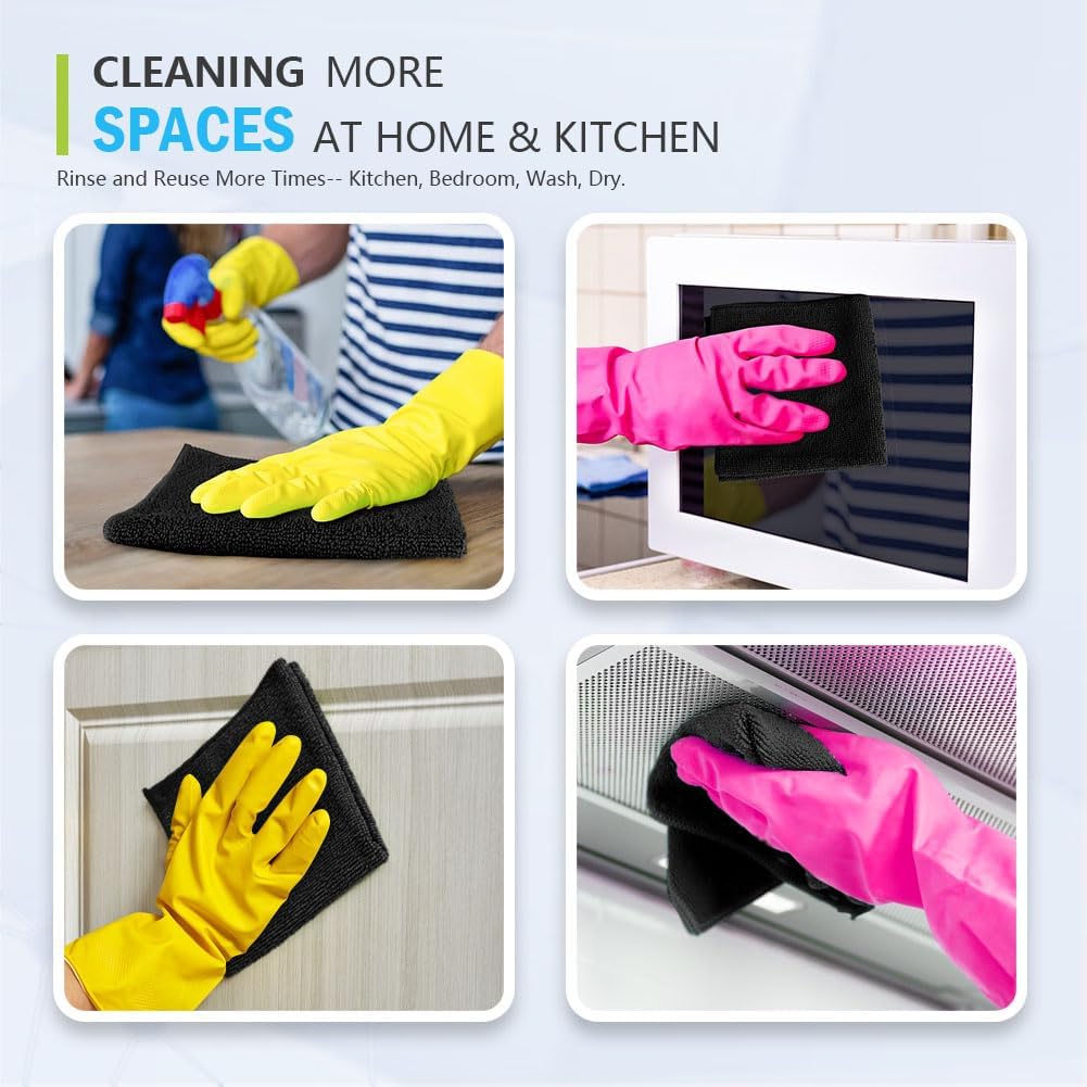 AIDEA Microfiber Cleaning Cloth-12PK, Soft Microfiber Towels for Cars, Absorbent Cleaning Rags, Lint-Free Streak-Free Wash Cloths for House, Kitchen, Window(12in.x12in), Black