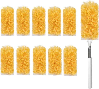 Heavy Duty Duster Refills, Disposable Dusters Kit for Cleaning Dusting Furniture Blind Ceiling Fan, Multi Surface 360 Feather Duster(10)+3FT Extended Handle（1） (Navy Blue)