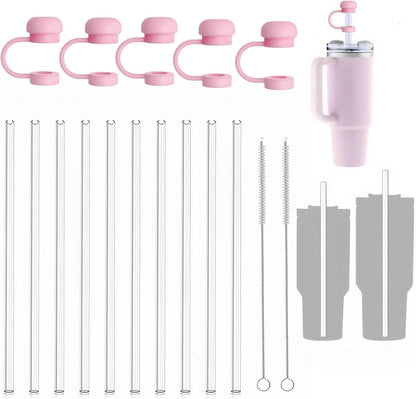 Replacement Straws Compatible with Stanley 40 oz 30 oz Cup Tumbler,Reusable,Clear,Silicone Straw Caps,Cleaning Brush,17 Pack Straw Set,for Stanley Cup Accessories,Long Mugs,drinking glass(Purple)