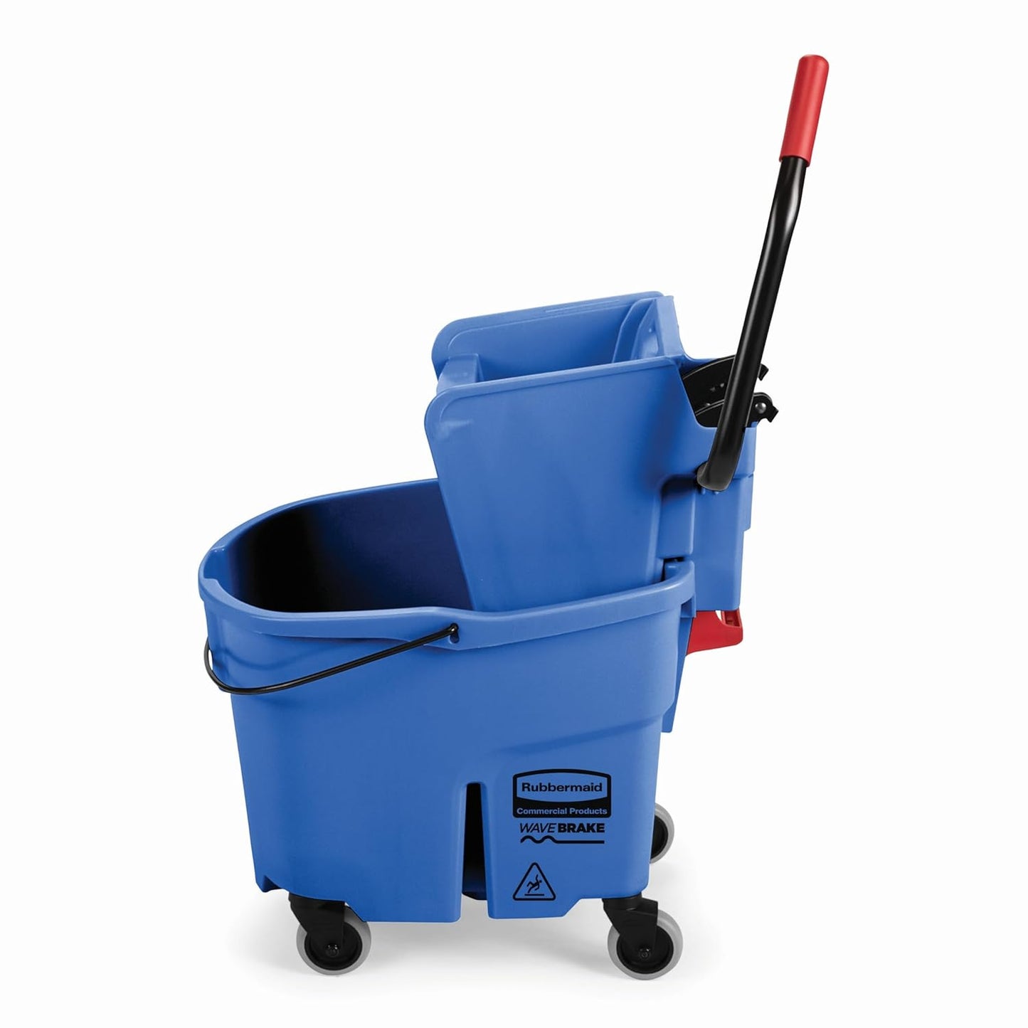 Rubbermaid Commercial Products WaveBrake 35 QT Side-Press Mop Bucket and Wringer Combo on Wheels Red for Heavy-Duty Floor Cleaning
