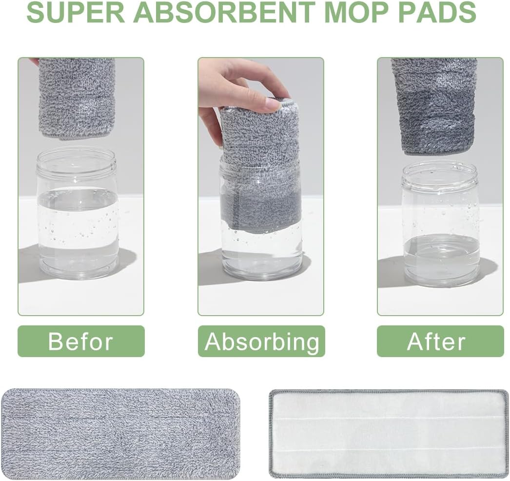 CQT Self-Wringing Mop and Bucket Set for Home Long Handle Flat Mop with 4 Washable Microfiber Pads