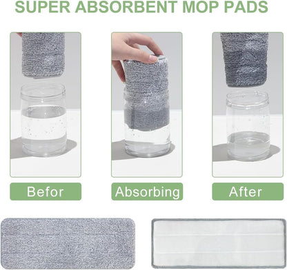 CQT Self-Wringing Mop and Bucket Set for Home Long Handle Flat Mop with 4 Washable Microfiber Pads