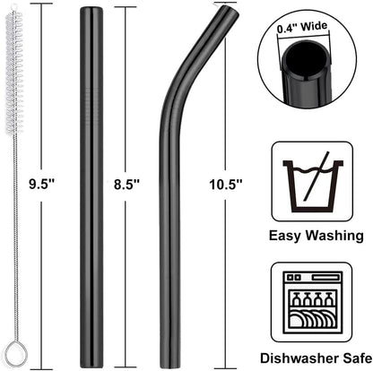 Vinaco Stainless Steel Smoothie Straws, 0.4'' Extra Wide Reusable Metal Drinking Straws for Milkshake, Smoothie, Beverage, Set of 4 with 1 Cleaning Brush