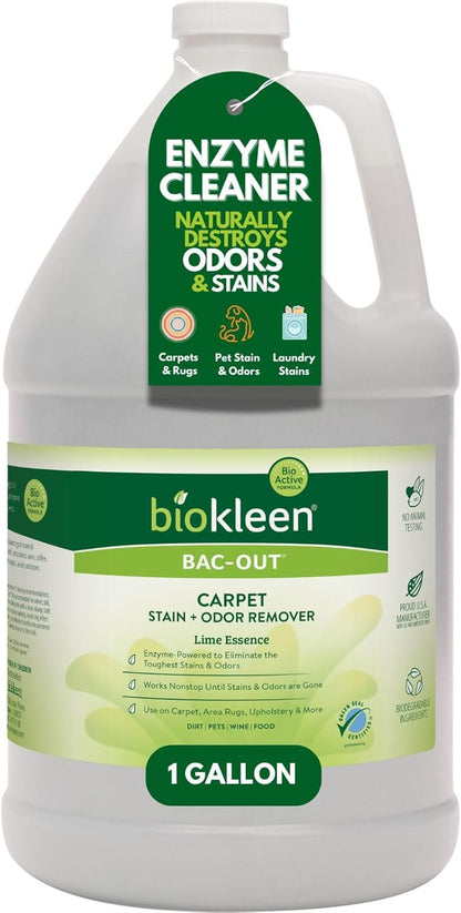 Biokleen Bac-Out Enzyme Cleaner and Stain & Odor Remover for Pet Stains, Laundry, Diapers, Wine, Carpets, & More, Eco-Friendly, Non-Toxic, Lime Scent, 128 Ounces
