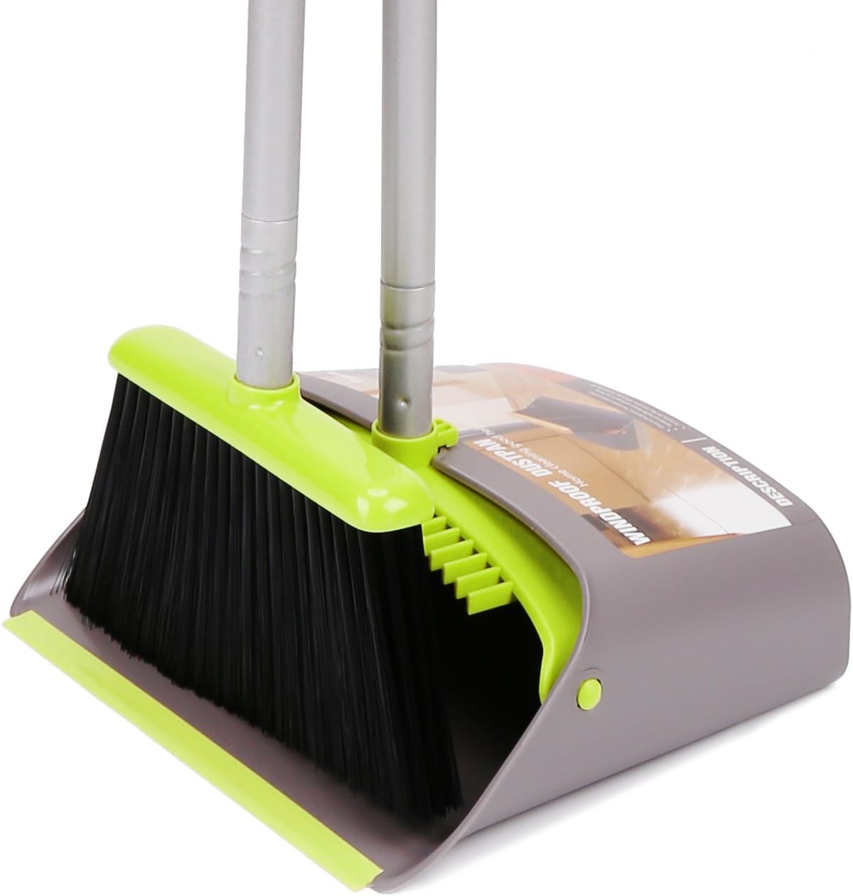 TreeLen Broom and Dustpan Set with 52" Long Handle for Home Kitchen Room Office Lobby Floor Use Upright Stand Up Stand Up Broom with Dustpan Combo