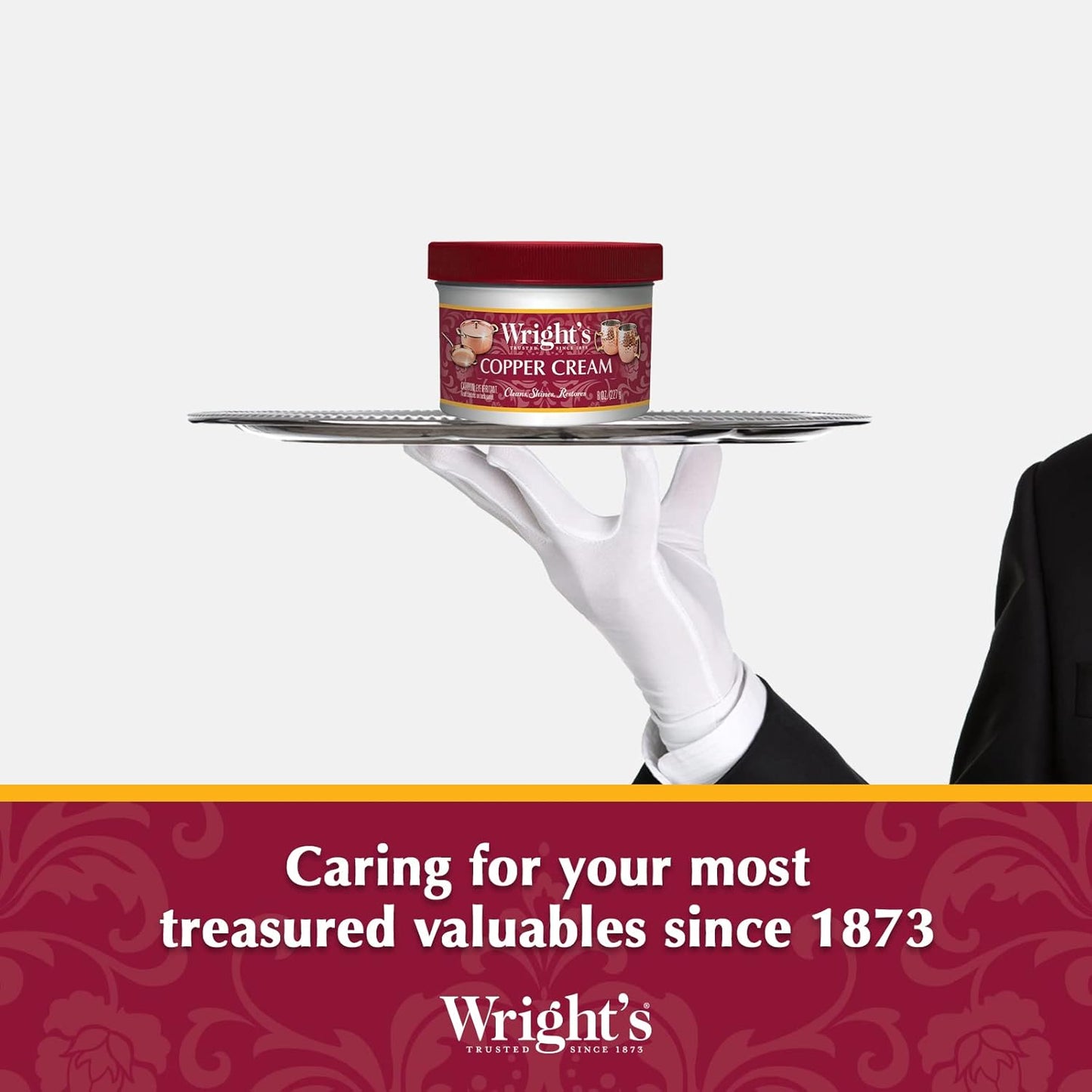 Wright's by Weiman Cream Copper and Brass Cleaner - Gently Cleans and Removes Tarnish without Scratching, Polishing Cloth Included