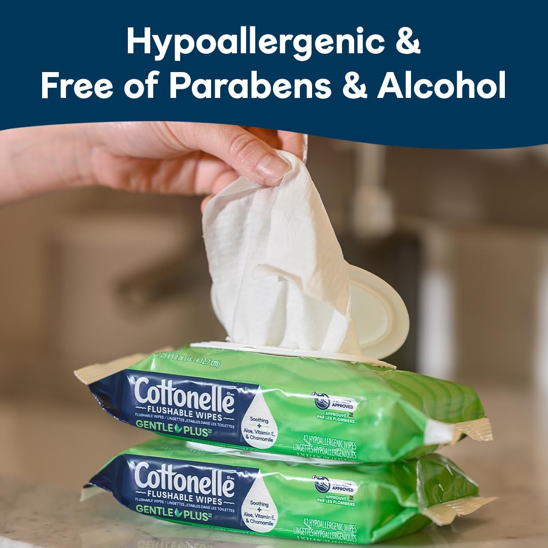 Cottonelle Fragrance Free Flushable Wet Wipes, Adult Wet Wipes, 2 Flip-Top Packs, 42 Wipes Per Pack