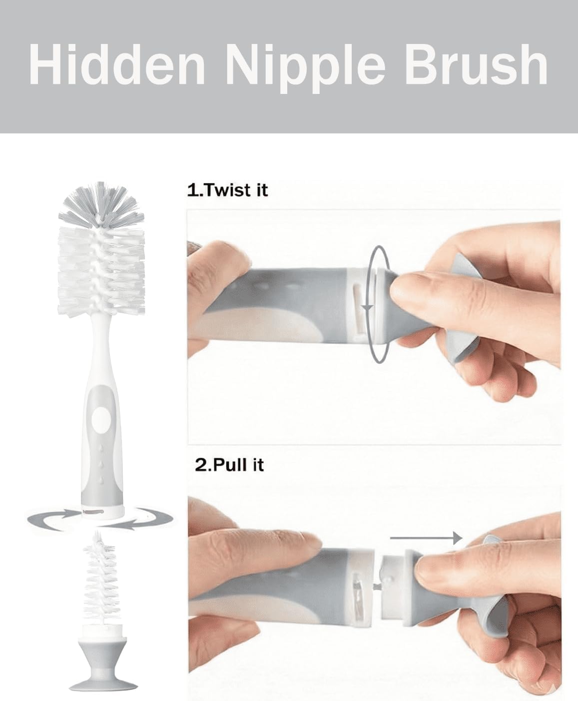 Baby Bottle Brush Set 4 in 1, Baby Bottle Cleaner, with 1P Nylon Bottle Brush, 1P Bottle Cap Brushes, 2P Straw Brushes, Bottle Brush with Nipple Cleaner and Suction Cup, BPA-Free(Green)