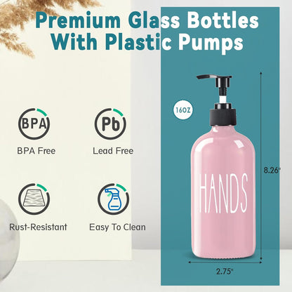 COHOSEGE Glass Soap Dispenser Set 2 Pack,Contains Hand and Dish Soap Dispenser.Premium 16 Oz Black Kitchen Soap Dispenser Set for Kitchen Sink and Farmhouse Decor