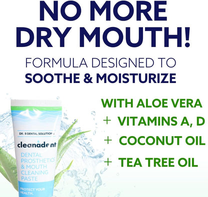 Dr. B Dental Solutions Cleanadent Denture and Gum Toothpaste, ADA Accepted All-Natural Denture Toothpaste for Adults - Removes Odors, Surface Stains and Adhesives - 4 oz