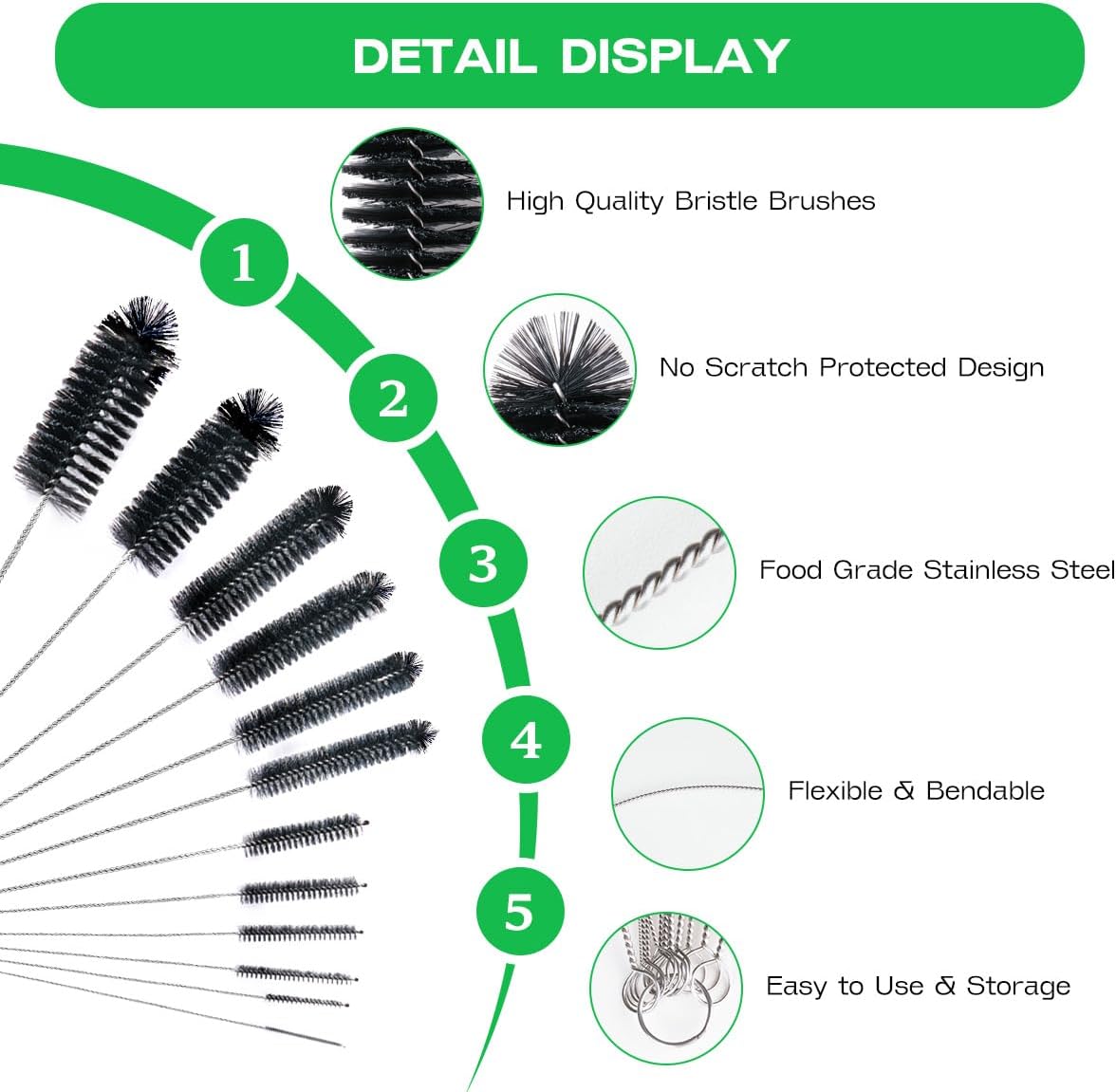 Brush Family Straw Cleaner Brush Set,6 Piece 12" Long Pipe Tube Bottle Brushes for Cleaning Narrow Neck Bottles,Coffee Maker,Glass Cups