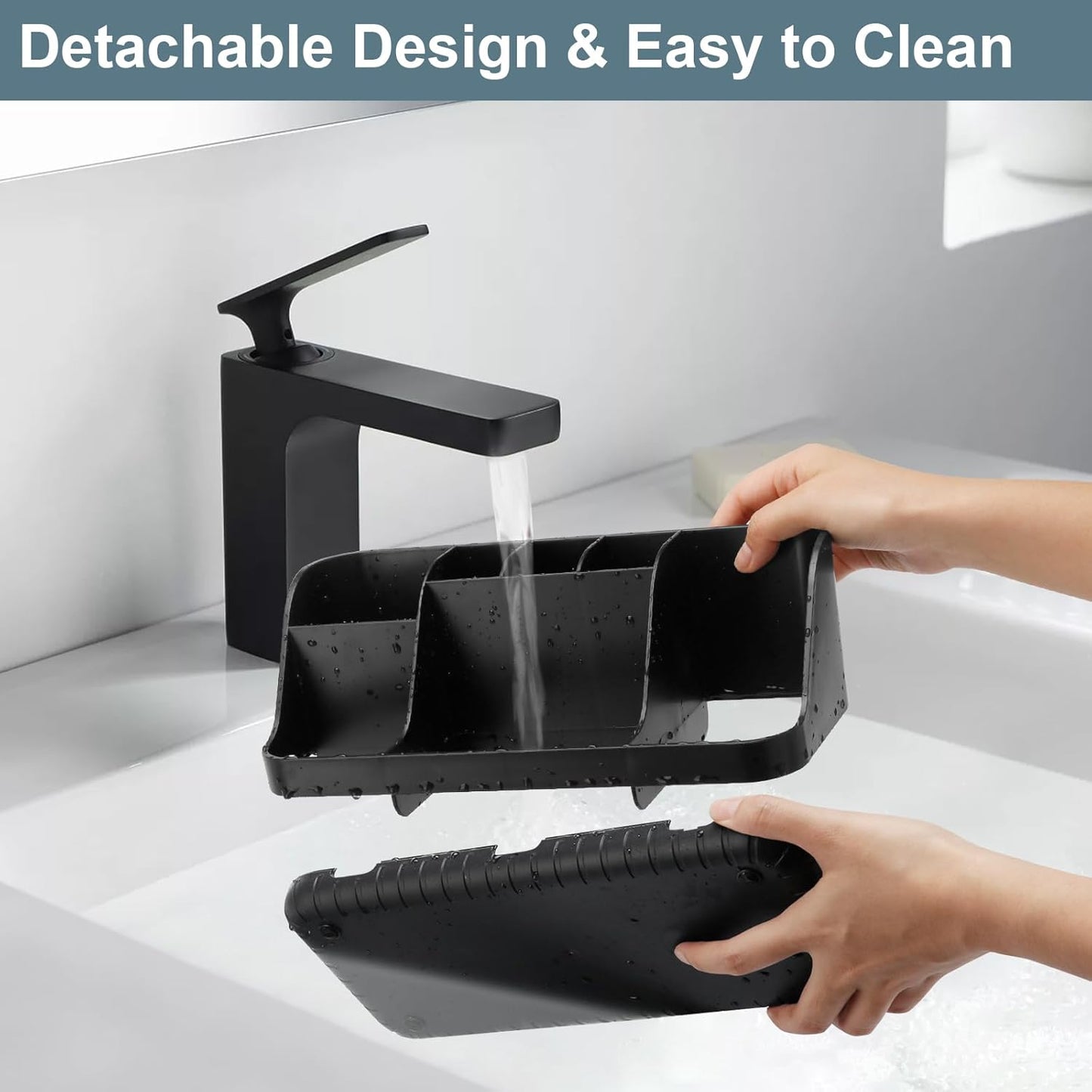 GFWARE Wood Toothbrush Holders for Bathrooms Countertop Organizer - Detachable 7 Slots Kid Bathroom Decor and Accessories, Wooden Bathroom Sink Storage Organization, Caddy, Tray, Brown