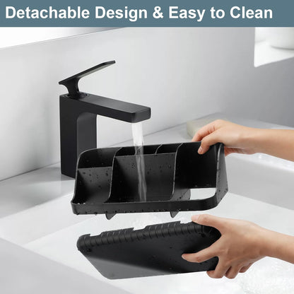 GFWARE Wood Toothbrush Holders for Bathrooms Countertop Organizer - Detachable 7 Slots Kid Bathroom Decor and Accessories, Wooden Bathroom Sink Storage Organization, Caddy, Tray, Brown