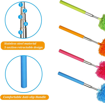 4 Pack Microfiber Feather Duster, with Extendable Pole and Bendable Head, Washable Microfibre Cleaning Tool for Cleaning Office, Car, Computer, Furniture, Sofa, Photo Frame
