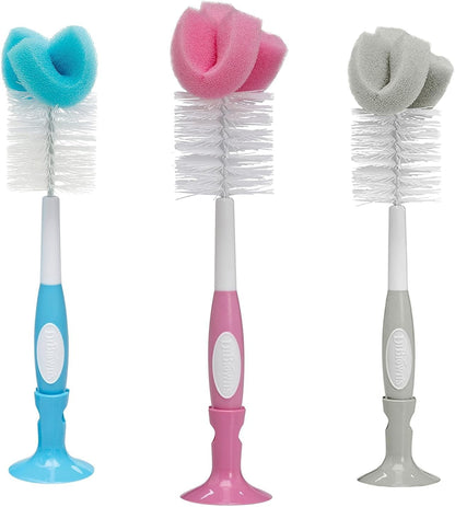 Dr. Brown's Reusable Sponge Baby Bottle Cleaning Brush with Suction Cup Stand, Scrubber and Nipple Cleaner, Pink 1-Pack