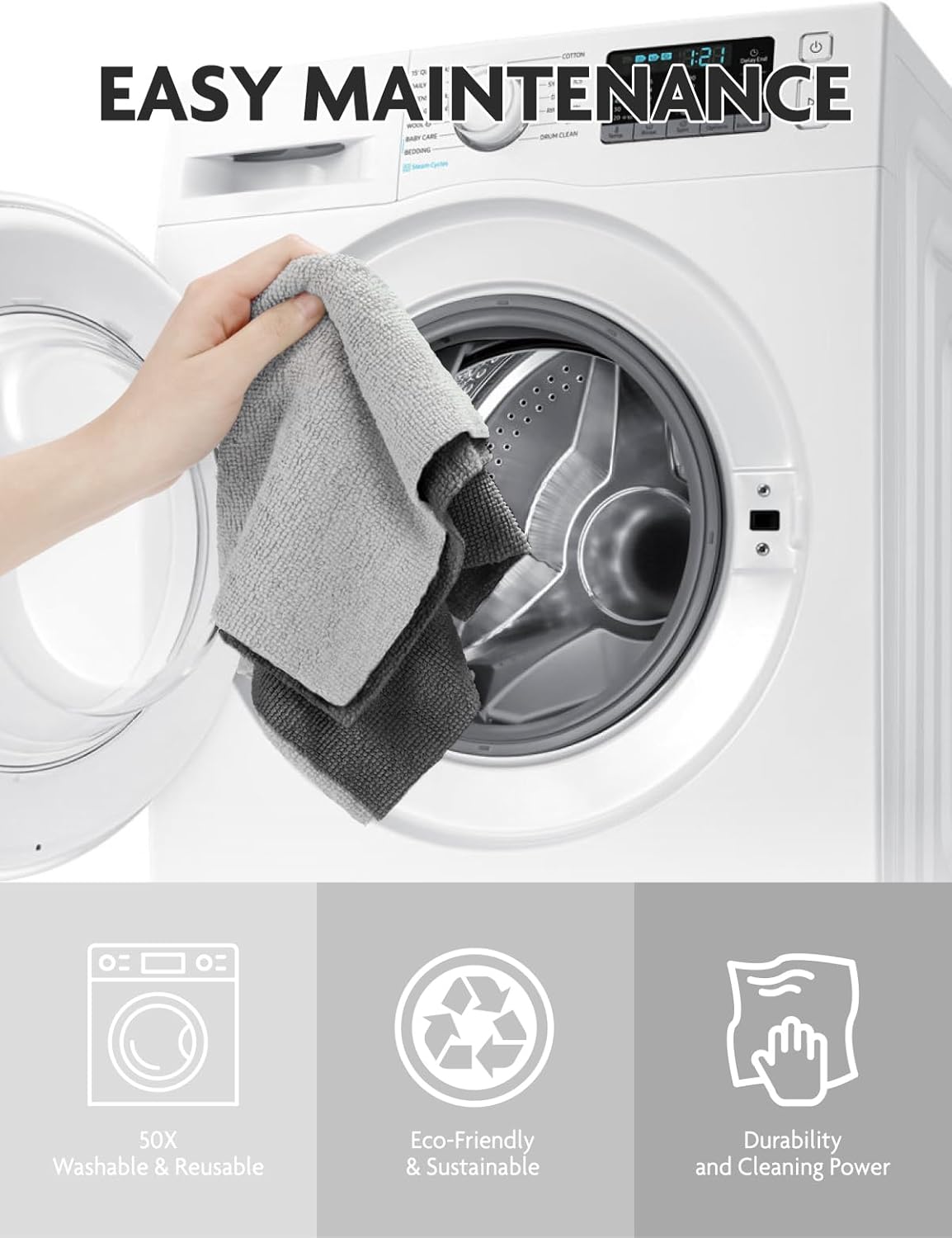 Fantasticlean Microfiber Cleaning Cloth Roll -40 Pack, Tear Away Microfiber Towels, 12" x 12", Reusable, Washable, Scratch Free, Ultra Absorbent Dishcloth for All-Around Cleaning Supplies (White)