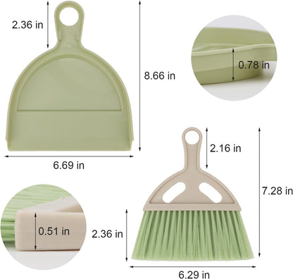 Mini Dustpan and Brush Set Portable Small Broom with Dust Pan Handheld Hangable Whisk Broom and Dust Pan for Home, Kitchen, Table, Office, Car 1 Pcs (Green)