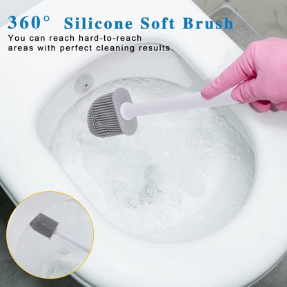 Silicone Toilet Brush and Holder Bendable Efficient Cleaning Wall Mounted Toilet Bowl Brush with Long Handle Brush Head and Silicone Bristles No Rusty Handles Problem (Black)