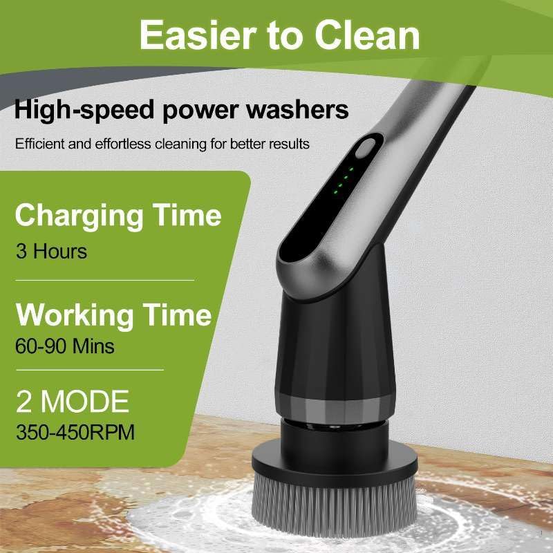 WKY-G3-Electric Spin Scrubber - Upgraded 10-in-1 IPX7 Waterproof Shower Cleaner Brush, Retractable Handle & 2-Speed for Toilet, Bathroom, Bathtub, Tile Floors Black