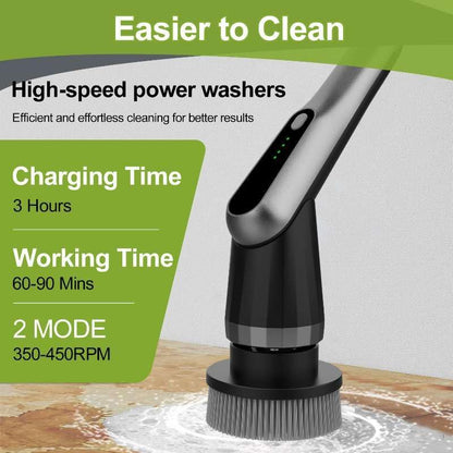 WKY-G3-Electric Spin Scrubber - Upgraded 10-in-1 IPX7 Waterproof Shower Cleaner Brush, Retractable Handle & 2-Speed for Toilet, Bathroom, Bathtub, Tile Floors Black