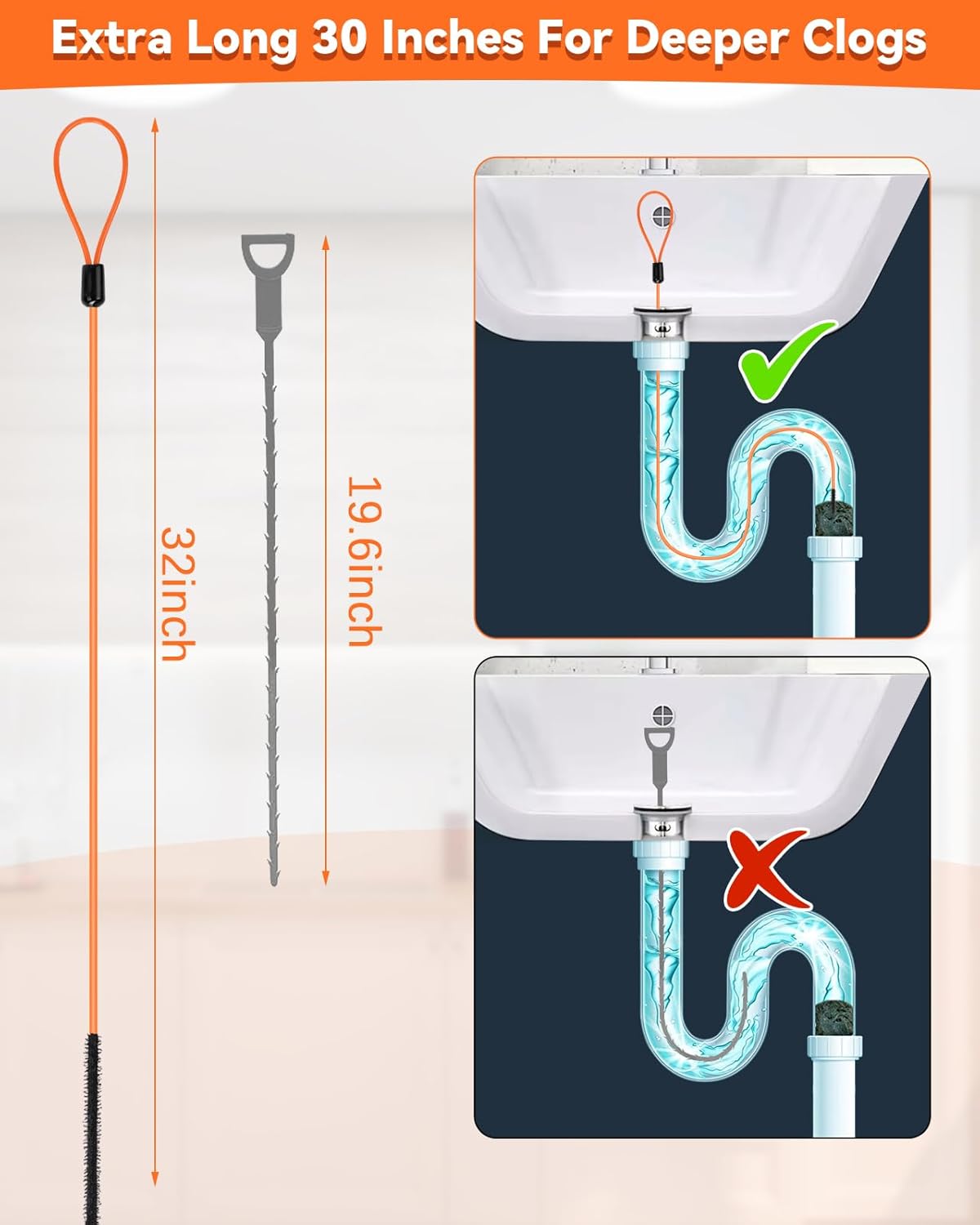 32 Inch Anti-break Metal Drain Snake, Hair Clog Remover, Drain Cleaner Tool with Nylon Coating Sink Snake, Drain Clog Remover for Shower, Bathroom Sink Tub (6 Pack)