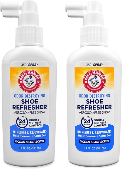 Arm & Hammer Shoe Refresher Spray, Odor Eliminator for Sneakers, 24 Odor & Wetness Control, Aerosol-Free Shoe Deodorizer Spray, Ocean Blast Scent, 3.4 oz