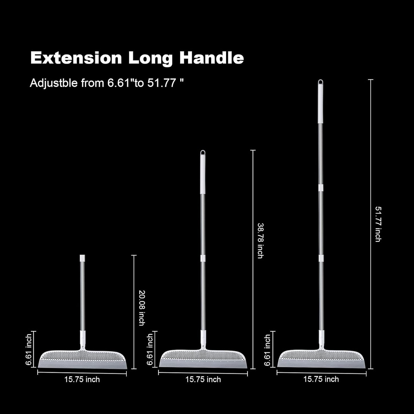 Multifunction Floor Squeegee Broom for Pet Hair Removal, Silicone Magic-Style Broom for Floor Cleaning, 51.77" Long Handle for Carpet, Bathroom Tile, Hardwood Floors, Garage, Liquid Spills, Fine Dust