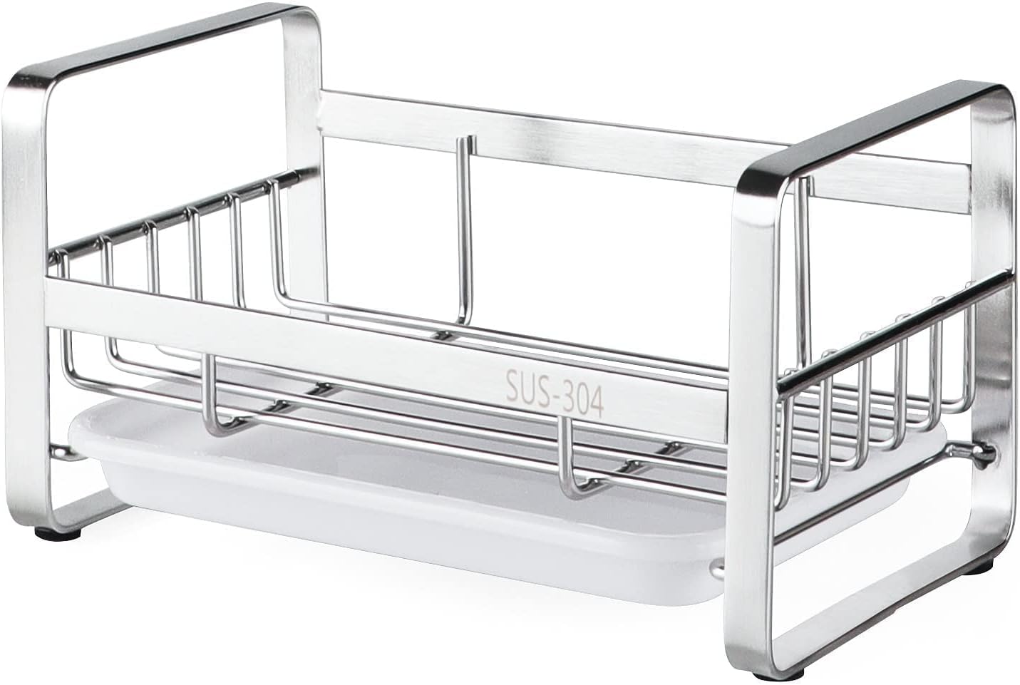 HULISEN Large Sponge Holder, 304 Stainless Steel Kitchen Soap Dispenser Caddy Organizer, Countertop Soap Dish Rack Drainer with Removable Drain Tray, not Including Dispenser and Brush, Silver