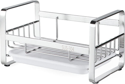 HULISEN Large Sponge Holder, 304 Stainless Steel Kitchen Soap Dispenser Caddy Organizer, Countertop Soap Dish Rack Drainer with Removable Drain Tray, not Including Dispenser and Brush, Silver