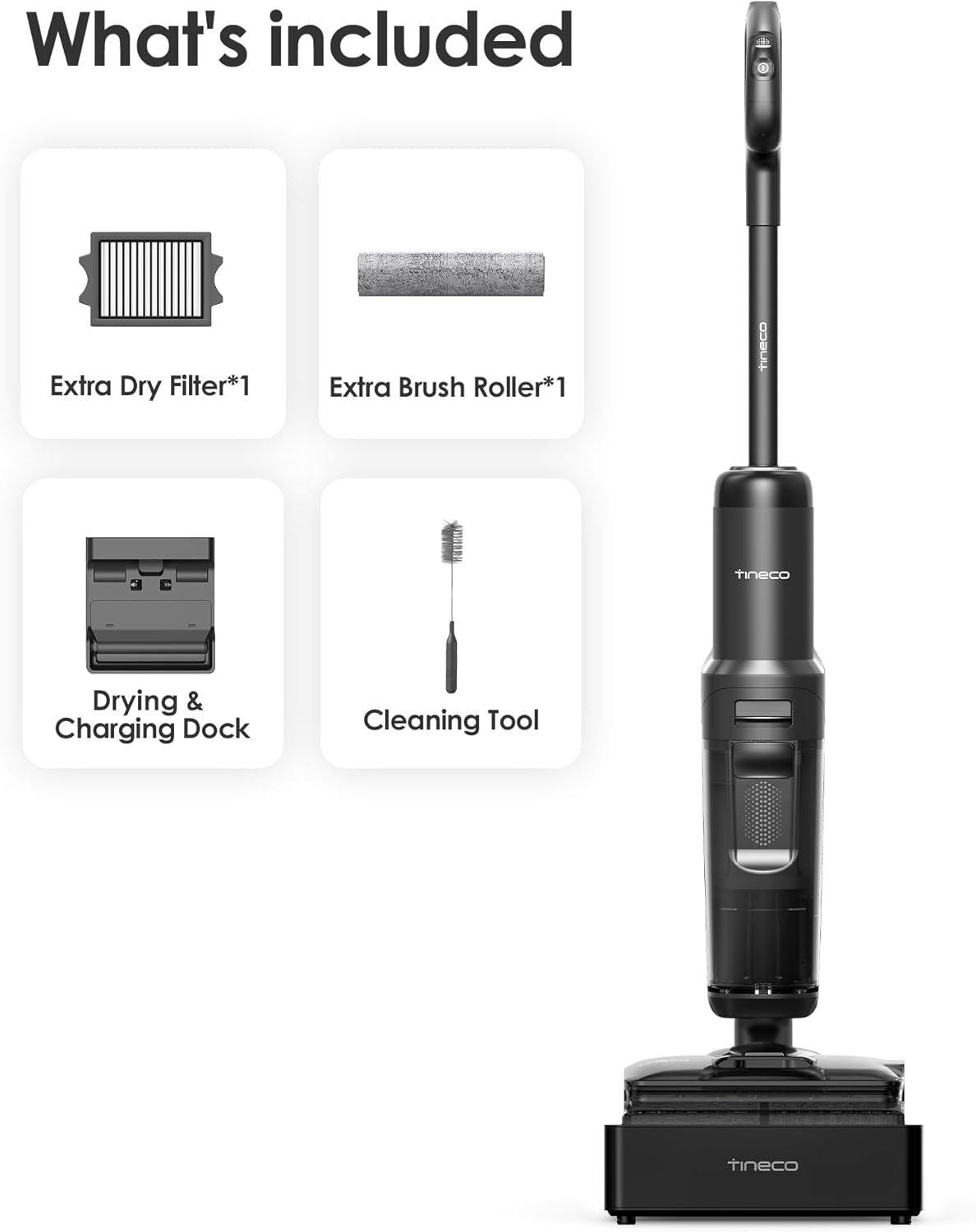Tineco Floor ONE S7 Stretch Ultra Cordless Wet Dry Vacuum Cleaner, 180°Lay-Flat Anti-Tangle Design, 50 Minutes Runtime, 185℉ Flashdry Self-Cleaning, Dual-Sided Edge Cleaning Floor Cleaner