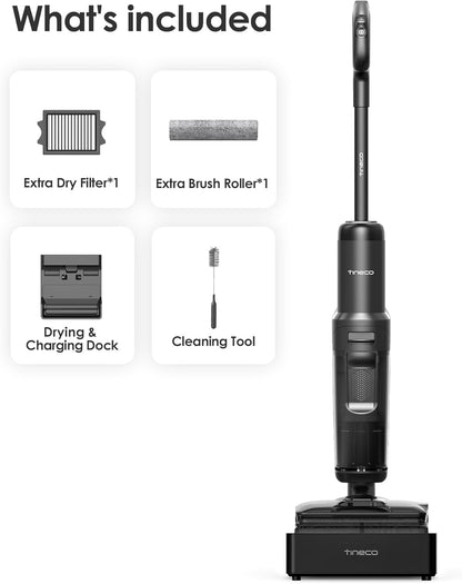 Tineco Floor ONE S7 Stretch Ultra Cordless Wet Dry Vacuum Cleaner, 180°Lay-Flat Anti-Tangle Design, 50 Minutes Runtime, 185℉ Flashdry Self-Cleaning, Dual-Sided Edge Cleaning Floor Cleaner