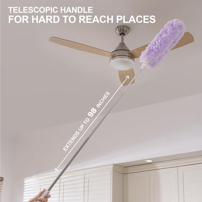 JOYMOOP Ceiling Fan Cleaner Duster and Cobweb Duster with Extension Pole, 28–98 Inch Handle and 9 Refills for High Ceilings and Furniture