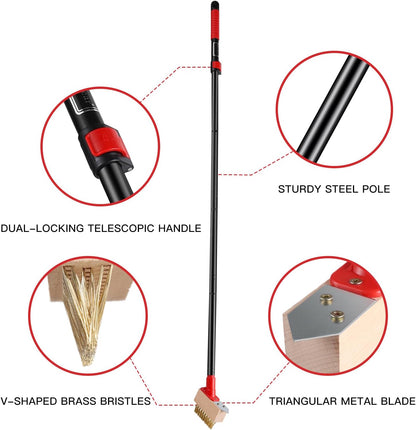 Mitclear Moss Remove Brush with Long Handle(53IN), Deck Crevice Cleaning Tool, Weed Remover with Wire Brush & Metal Blade, Crack Moss Remover for Pavement Driveway Patio Sidewalk Paver(3 Brush Heads)