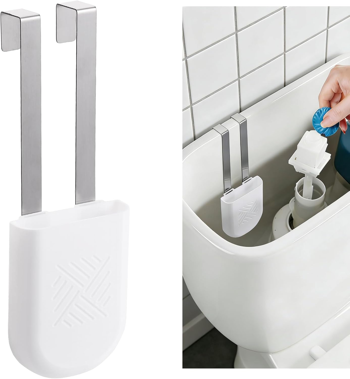 Premium Toilet Tank Tablet Holder – Plastic Hanging Cleaner Caddy (7.5'' x 3.5'' x 2.5'', White) – Toilet Bowl Cleaner Hanging Carrier - Prevents Dissolved Residue in Water Tank