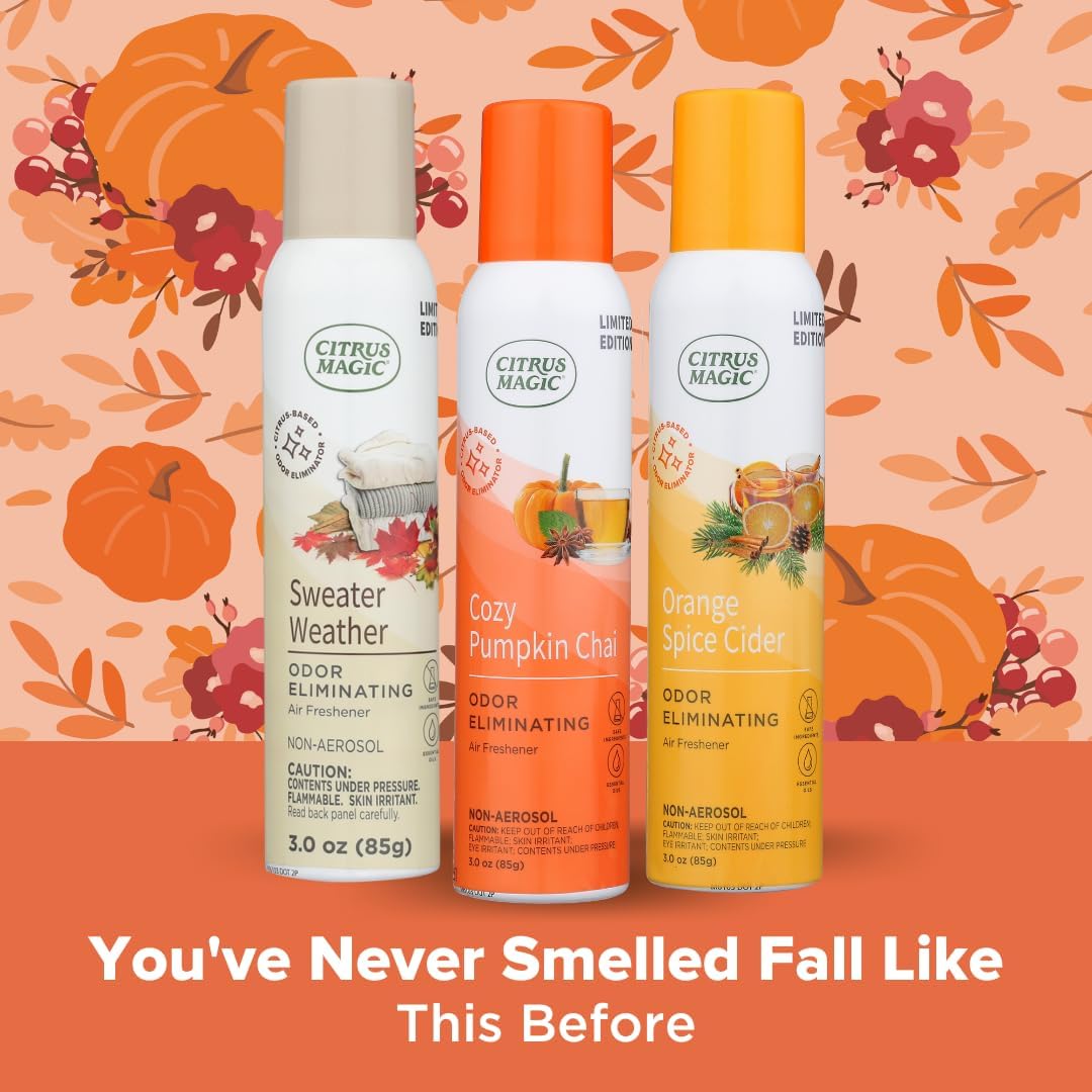 Citrus Magic Limited Edition Natural Odor Eliminating Air Freshener Spray, Orange Spice Cider, 3-Ounce, Pack of 3