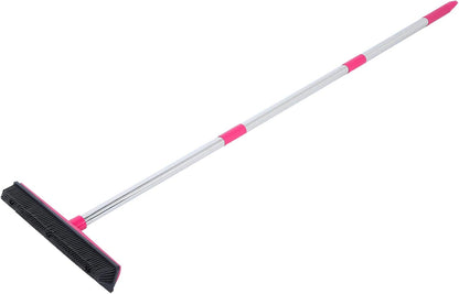 Carpet Hair Removal Broom with 48'' Telescoping Adjustable Handle, Rubber Broom Carpet Rake for Pet Hair Dust Removal Daily Household Cleaning(Pink)