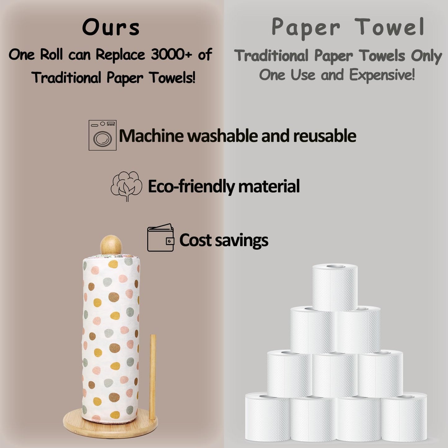 25 Pack Reusable Paper Towels, Paperless Towels Roll Washable Cotton Cloth for Kitchen Towels Zero Waste Products Alternative Paper Towels Alternative (Bohemian)