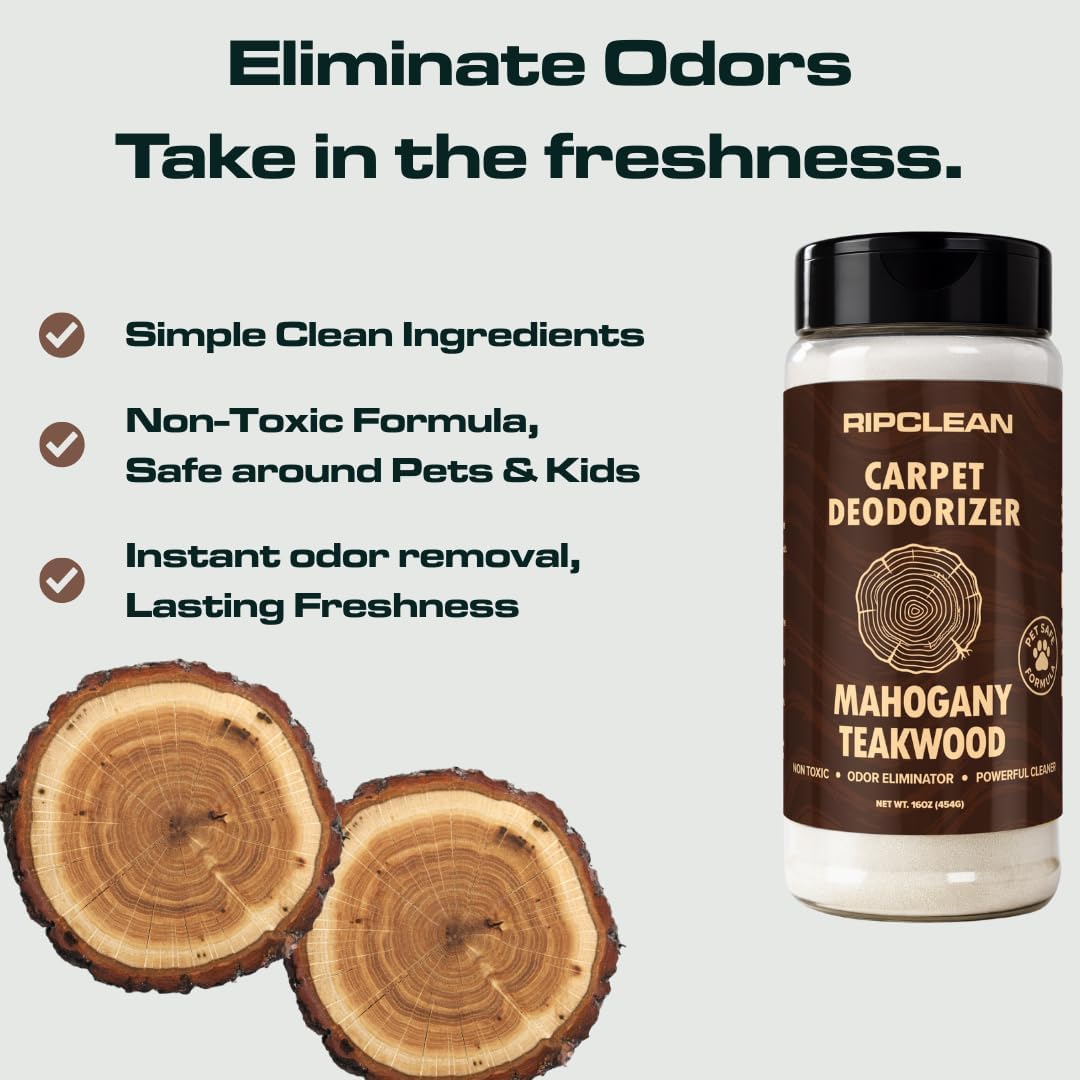 Ripclean Carpet Deodorizer & Freshener Cleaning Powder, Odor Eliminator for Strong Odors & Homes w/Pets, Safe around Kids & Pets, Use on Carpet, Rugs, Upholstery & More (16 Ounce, Lemon)