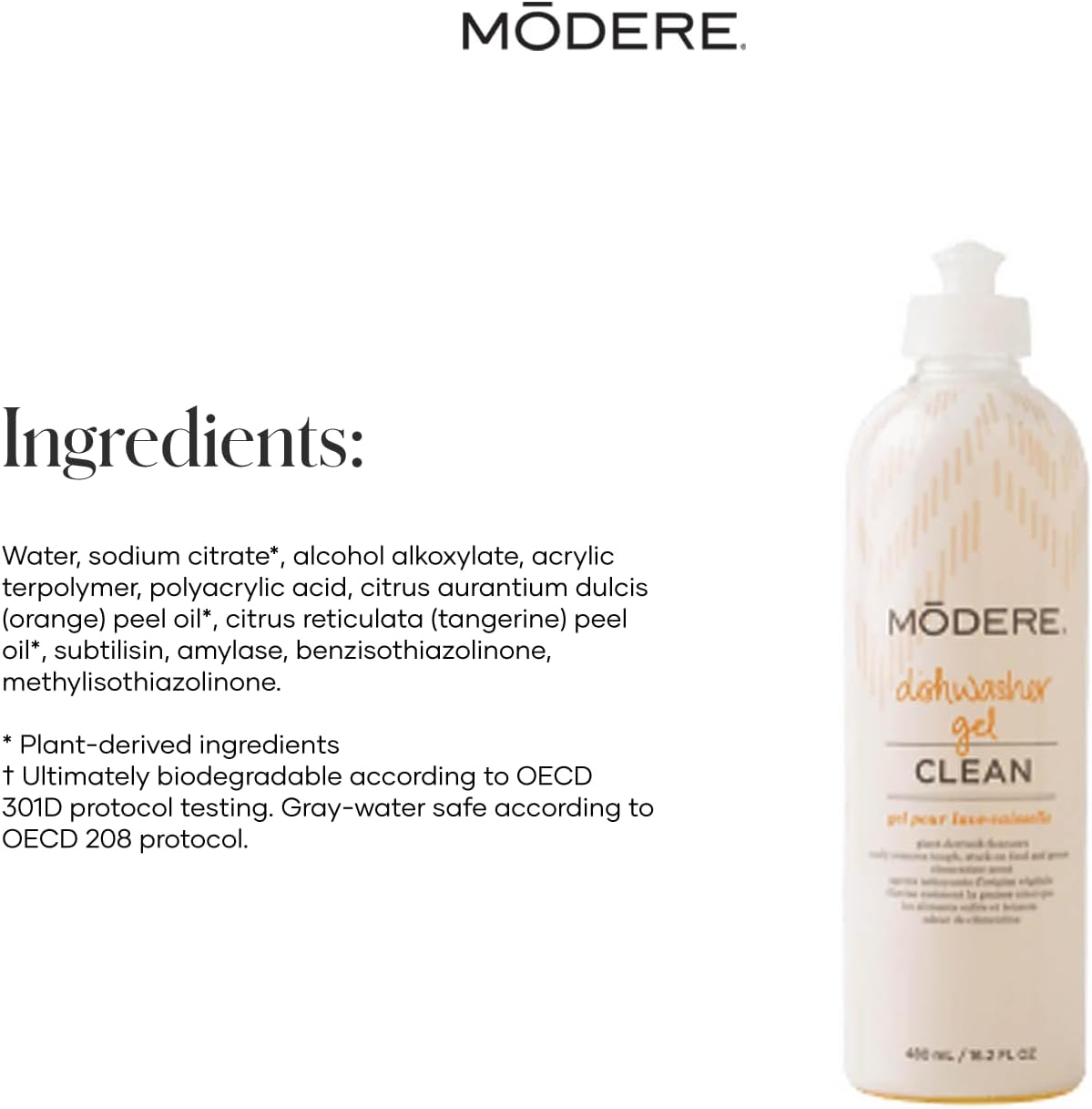 Modere Dishwasher Gel - Powerful Dishwashing Gel with Enzymes and Essential Oils That Help Deliver Sparkling, Spotless Dishes With Every Wash - 480 mL
