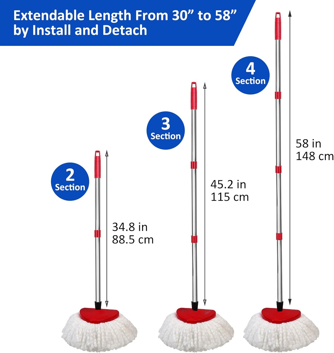 2 Pack Spin Mop Replacements Head Compatible for O ceda EasyWring 1 Tank System, Microfiber Mops Refills Hardwood Floor Cleaning, Base and 30-58in Handle Set Combo