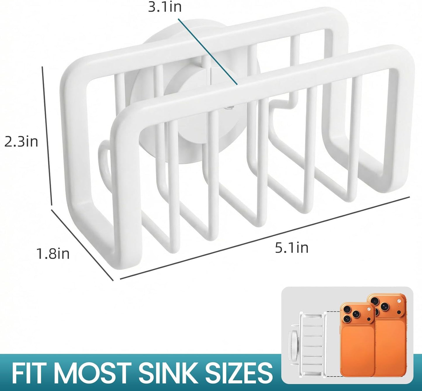 TAILI Sponge Holder for Kitchen Sink with Strong Suction Cup, Rustproof Aluminum Sink Caddy for Sponges, Removable Sponge Holder, Dish Brush for Scraper - Silver