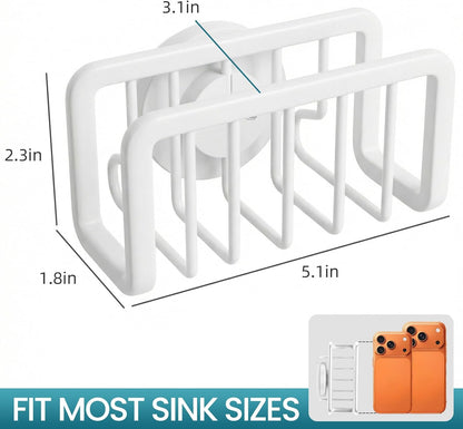 TAILI Sponge Holder for Kitchen Sink with Strong Suction Cup, Rustproof Aluminum Sink Caddy for Sponges, Removable Sponge Holder, Dish Brush for Scraper - Silver
