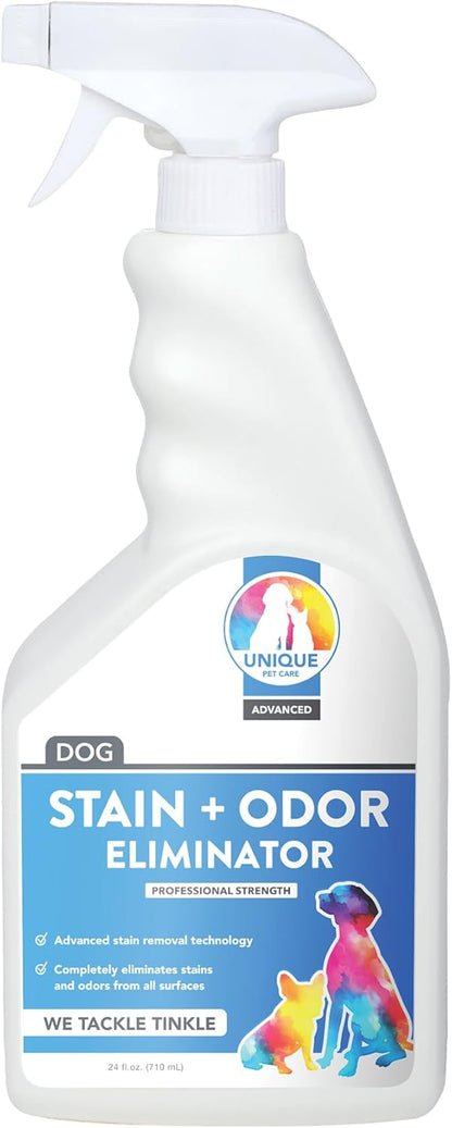 Unique Advanced Dog Odor & Stain Remover, Enzyme Cleaner Spray for Urine & Pet Accidents, Eliminates Odors at the Source, Carpet & Fabric Safe, 24 oz