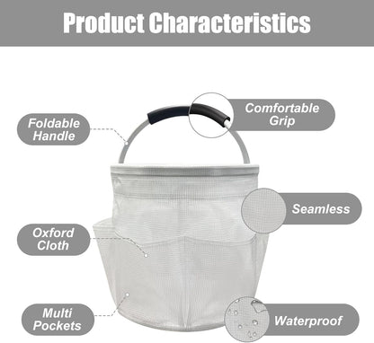 Qivine 17L Cleaning Caddy with Handle, Cleaning Supply Caddy Foldable Tool Bag Cleaning Products Organizers Portable Cleaning Bucket Organiser for Storing Towels(Blue)